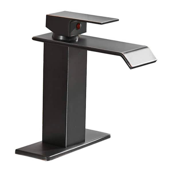 Unbranded Single Handle Single Hole Bathroom Faucet with Deckplate Waterfall Brass Bathroom Vanity Taps in Oil Rubbed Bronze