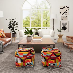 Pouf 20 in. Luxury Oversized Bean Bag Cube Ottoman in Colorpop Multicolored