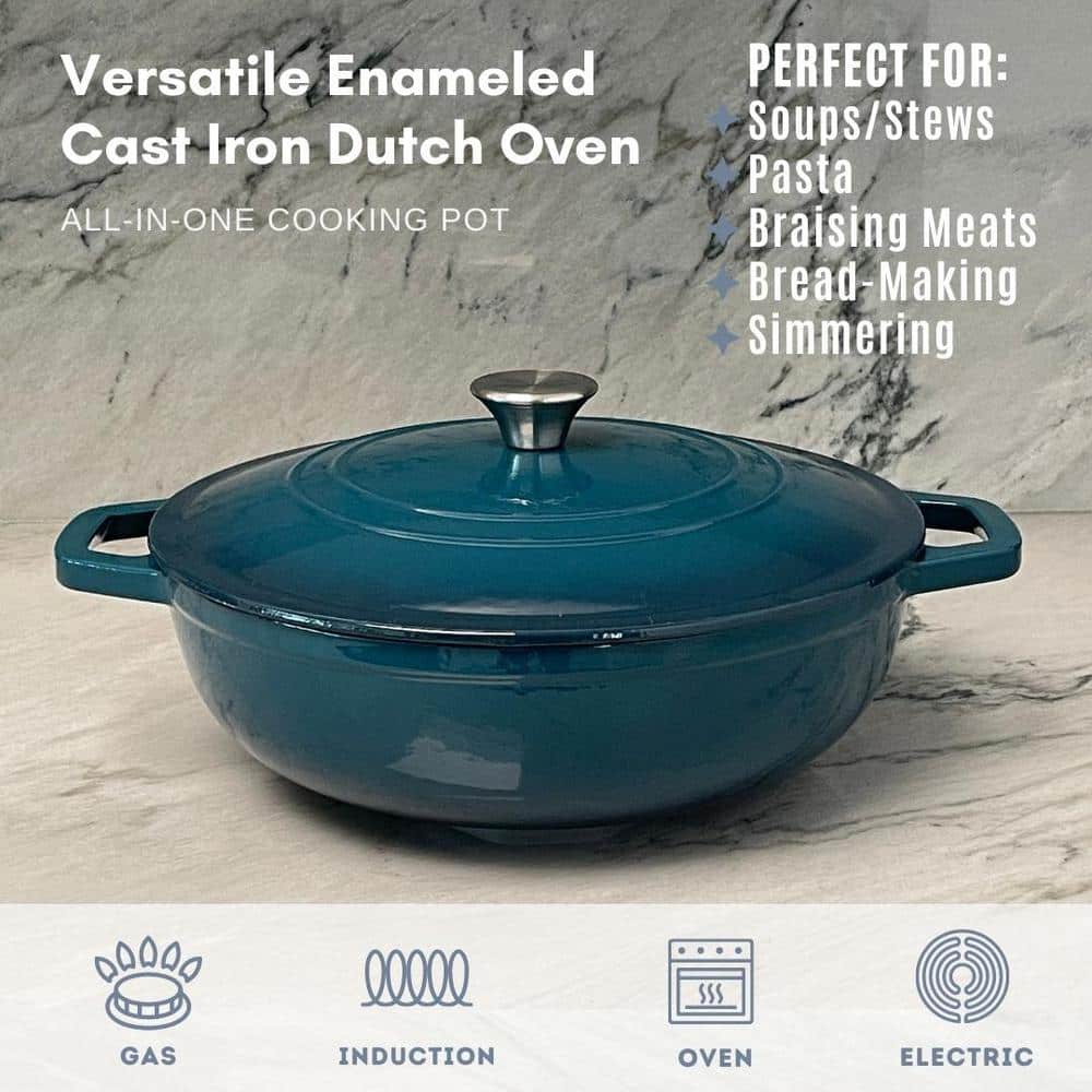 Dark Teal Enameled Cast Iron 5 Qt. Dutch Oven Braiser