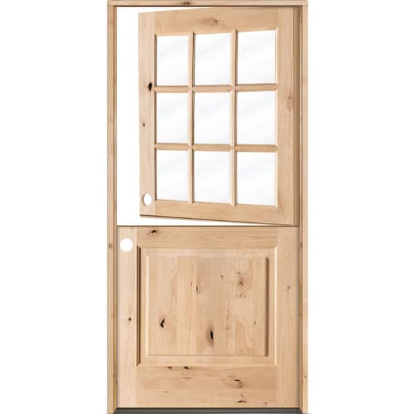 Krosswood Doors 32 in. x 80 in. Farmhouse Knotty Alder Right-Hand/Inswing 9 Lite Clear Glass Unfinished Dutch Wood Prehung Front Door