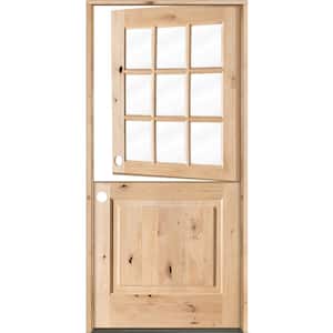 36 in. x 80 in. Farmhouse Knotty Alder Right-Hand/Inswing 9 Lite Clear Glass Unfinished Dutch Wood Prehung Front Door