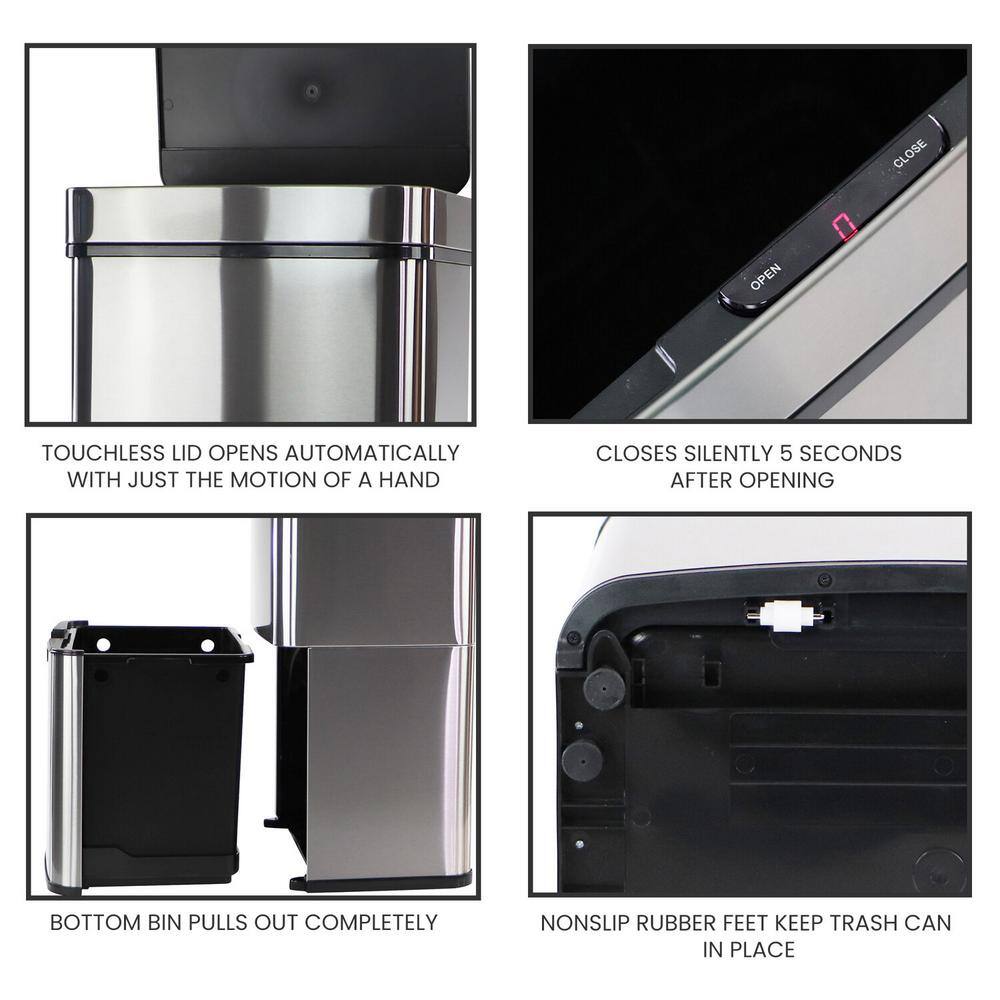 62L Stainless Steel Touchless Dual Bin Kitchen Trash Can