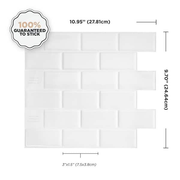 Smart Tiles Subway White 10.95-in x 9.7-in White 3D Peel and Stick  Self-Adhesive Wall Tiles - 4-Pack SM1020-4