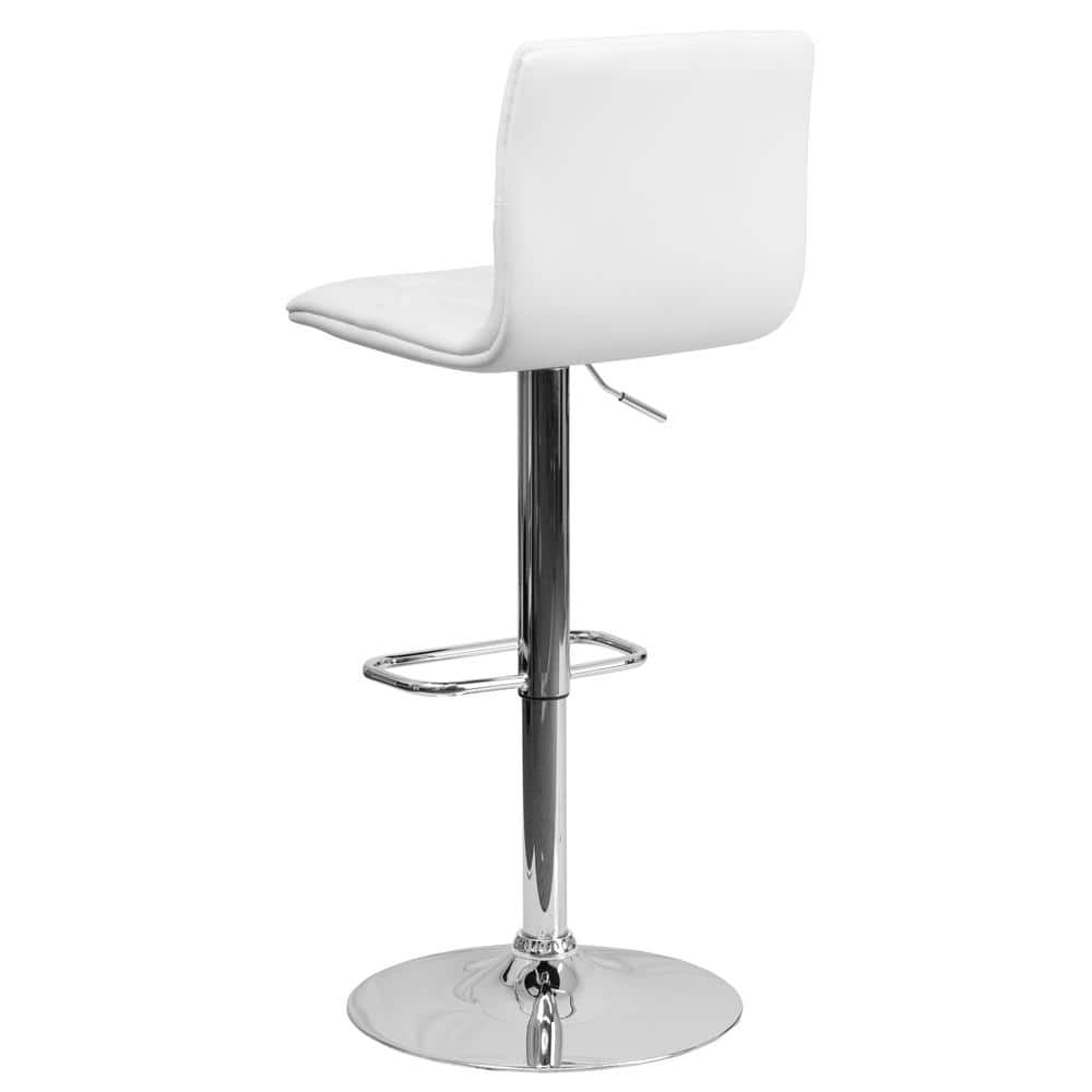 Contemporary Swivel Adjustable Barstool in White Vinyl and Chrome