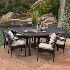 Chadney 30 in. Multi-Brown 9-Piece Metal Square Outdoor Dining Set with Cream Cushions