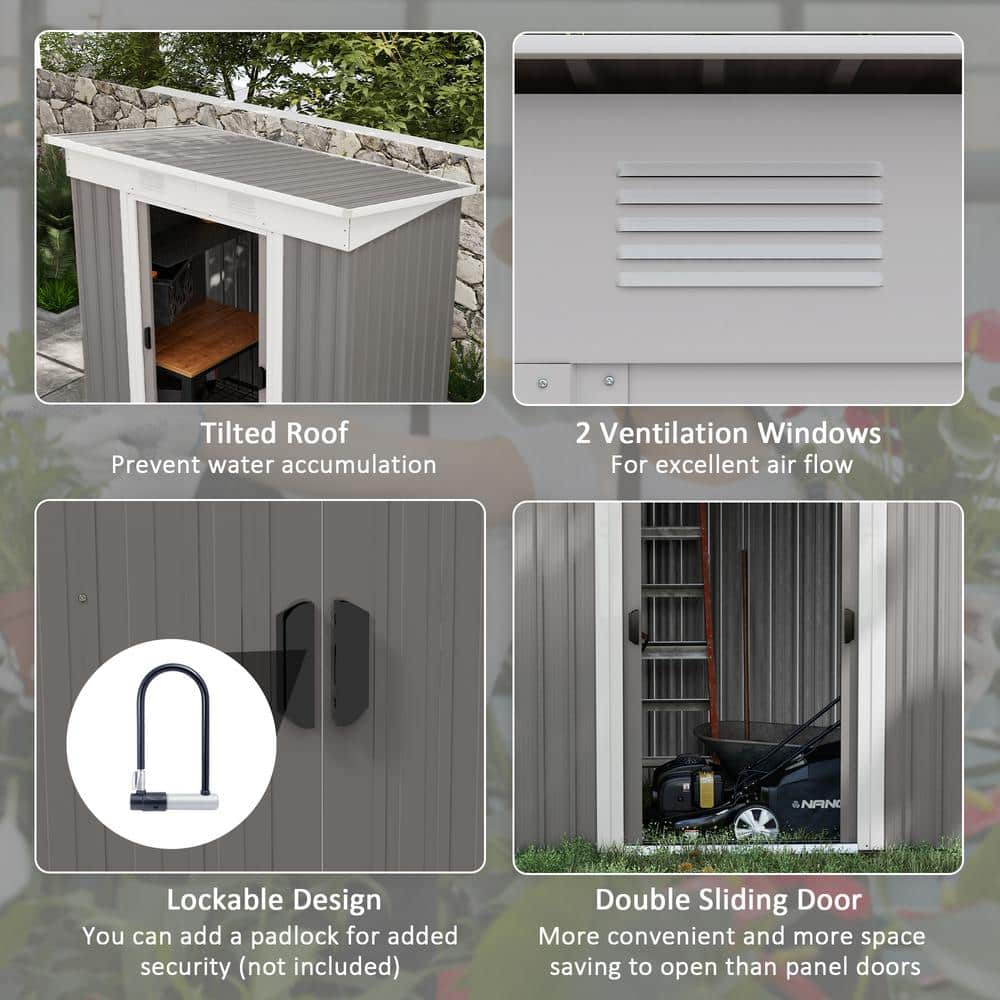 Gray Metal Garden Shed with Dual Locking Doors and Vents