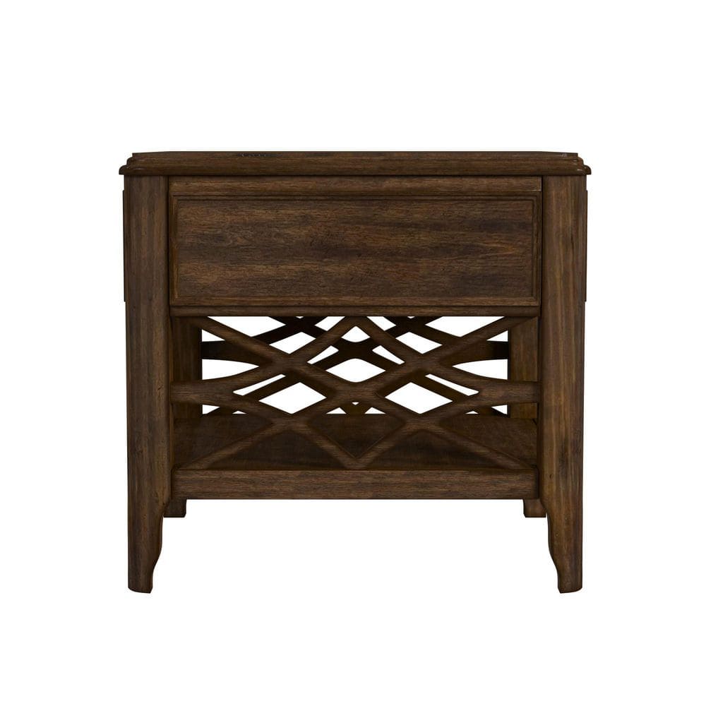 Stark 24 in. Cherry Rectangle Wood End Table with Spacious Drawer - thumbnail 4