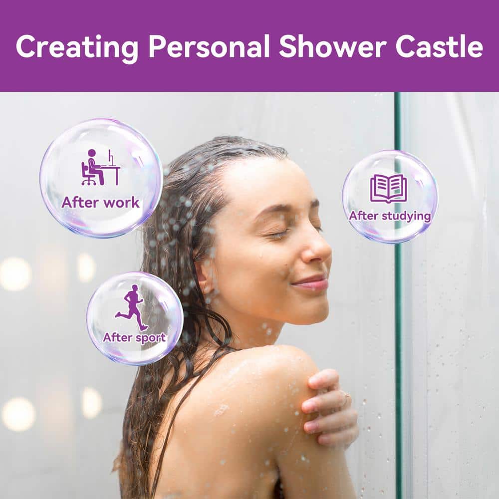 59" Matte Black Semi-Frameless Sliding Shower Door with Clear Glass