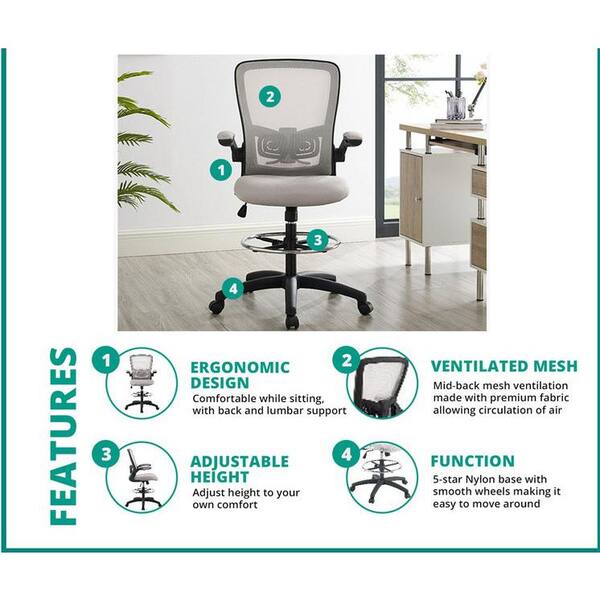 Home Ergonomic Desk Office Chair Simple Mid Back Mesh Chair, Lumbar Support  Modern Executive Adjustable Armrest Stool Rolling Swivel Chair, Chic