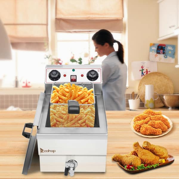 Electric Deep Fryer with Basket - US STOCK, 12 Liter Oil Capacity Stainless  Steel Double Cylinder Electric Fryer for French Fries Home Kitchen