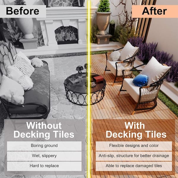 1 ft. x 1 ft. Acacia Wood Interlocking Deck Tiles in Natural, Indoor Outdoor Striped Pattern Floor Tiles (10 per Case)