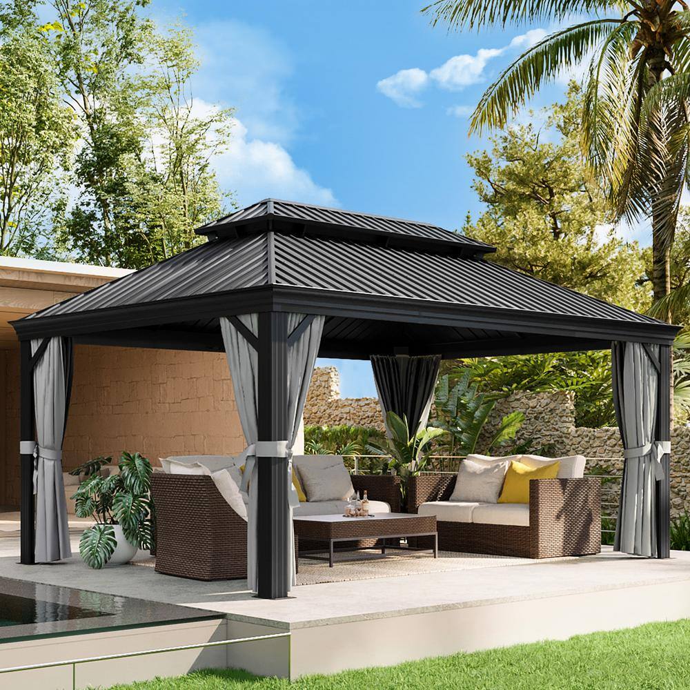 SUNMTHINK Grey 16 ft. W x 12 ft. D Galvanized Steel Double Roof