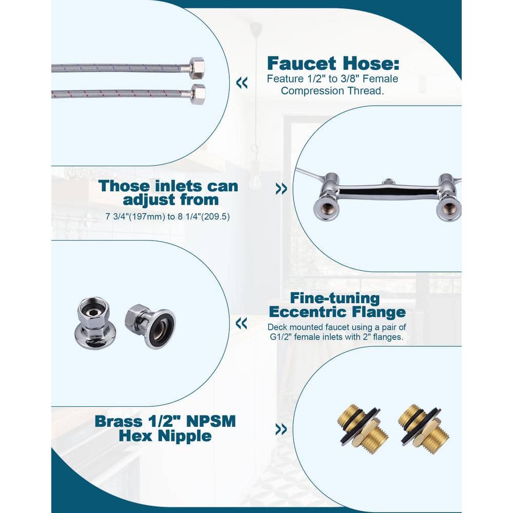 Polished Chrome Double Handle Wall Mount Commercial Faucet