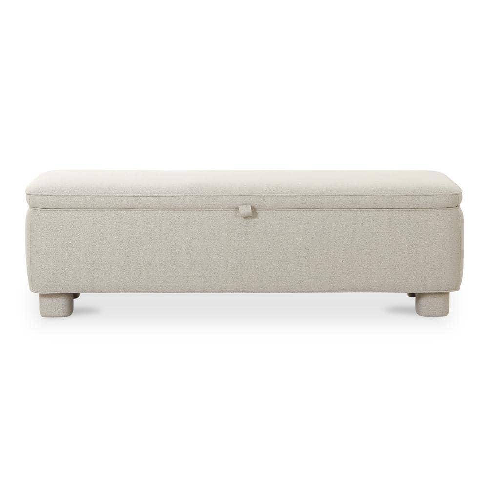 Light Grey Upholstered Storage Bench with Wood Frame