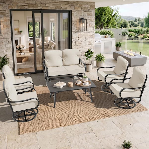 5-Piece 4-Person Metal Patio Conversation Set with Beige Cushions