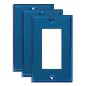1-Gang Decorator Rocker Metal Wall Plate, Polished Blue (3-Pack)