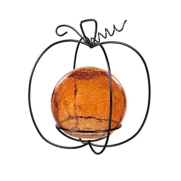 Evergreen Enterprises 6 in. Art Glass Gazing Ball with Stand, Pumpkin