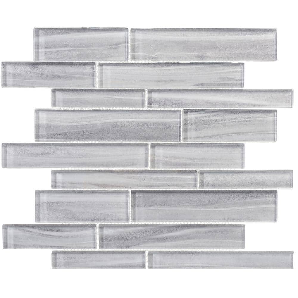 Hoem Rectangle 11.75 in. x 11.75 in. Polished Kintic Gray Glass Mosaic Tile