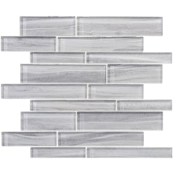 ANDOVA Hoem Rectangle 11.75 in. x 11.75 in. Polished Kintic Gray Glass Mosaic Tile Sample