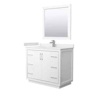 Icon 42 in. W x 22 in. D x 35 in. H Single Bath Vanity in White with White Quartz Top and 34 in. Mirror