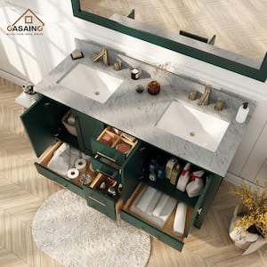 60 in. W. x 22 in. D x 35.4 in. H Double Sink Bath Vanity in Green with White Marble Top and Basin