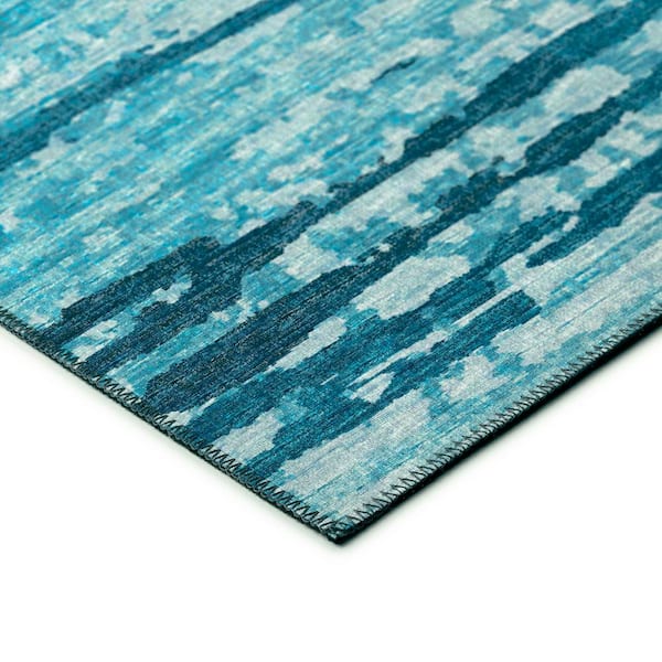 Bravado Blue 2 ft. 3 in. x 7 ft. 6 in. Geometric Indoor/Outdoor Washable Area Rug