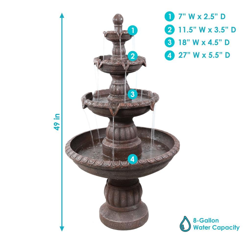 Mediterranean Light Brown Resin 49" 4-Tier Outdoor Fountain