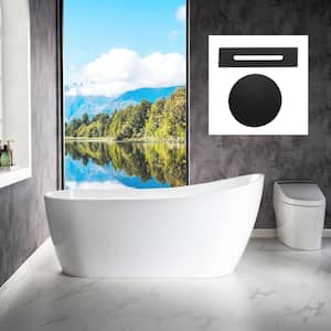 Grenoble 67 in. Acrylic FlatBottom Single Slipper Bathtub with Matte Black Overflow and Drain Included in White
