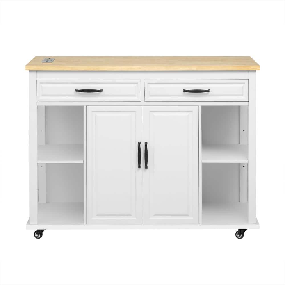White MDF Kitchen Cart with Power Outlet,Extendable Dining Table,2 Drawer,Internal Storage Rack price history on PriceWatchPro