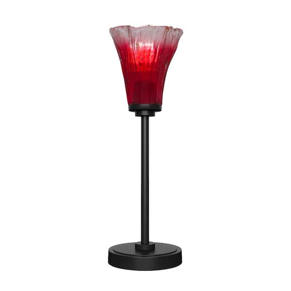 Unbranded Quincy 18.75 in. Matte Black Accent Lamp with Raspberry Crystal Glass Shade