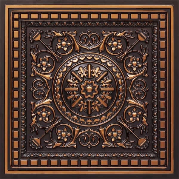 FROM PLAIN TO BEAUTIFUL IN HOURS Da Vinci Antique Copper 2 ft. x 2 ft. PVC Lay-in Faux Tin Ceiling Tile