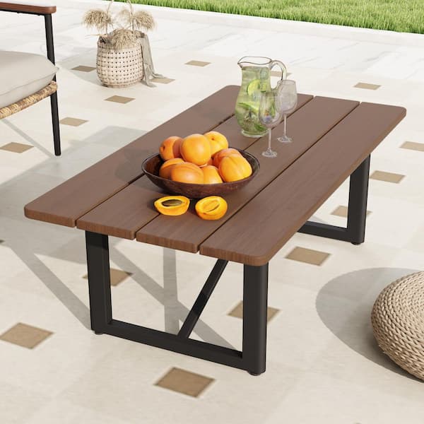 PureCane 1-Piece Aluminum Patio Coffee Table with Wooden Top