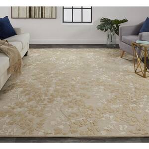 Khalo Gold/Beige/Pearl 9 ft. x 12 ft. Floral Wool Area Rug
