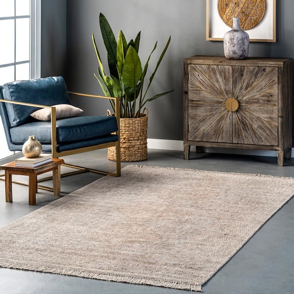 Rosia Traditional Persian Tasseled Khaki 9 ft. x 12 ft. Area Rug