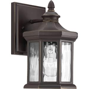 Edition Collection 1-Light Antique Bronze Water Glass Traditional Outdoor Small Wall Lantern Light