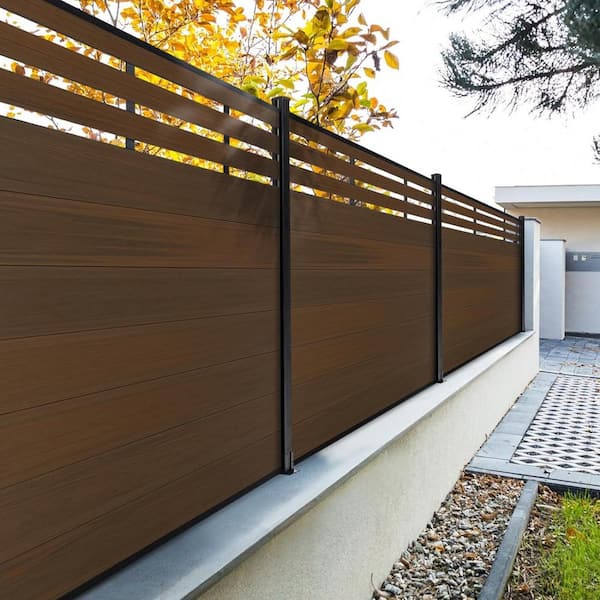 Garden Fence Board 6 ft. H x 6 ft. W Brown Composite Fence Panel with Two Posts