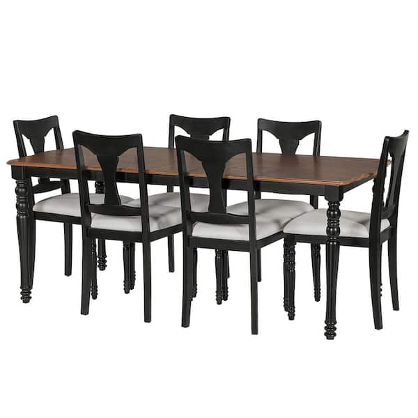 Country Farmhouse 7-Piece Extendable Dining Set for 6, Brown Oak