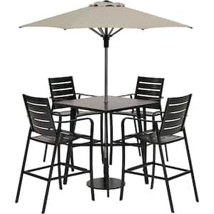 Hanover Naples 5-Piece Aluminum Outdoor Dining Set with 4 Swivel Bar ...