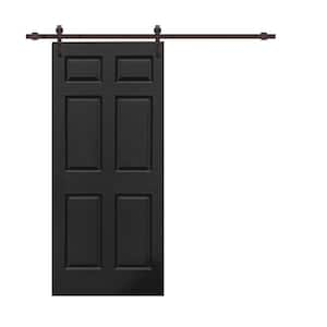 36 in. x 80 in. Black Painted Composite MDF 6-Panel Interior Sliding Barn Door with Hardware Kit