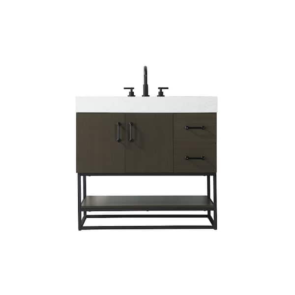 36 in. Single Sink Mocha Brown Bath Vanity with White Engineered Marble Top