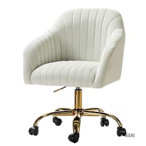 Sinda Modern Ivory Velvet Swivel and Adjustable Task Chair with Gold Base