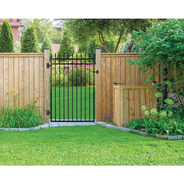3.75 ft. x 5.67 ft. Tiger Eye Profile Black Iron Center Point Fence Gate