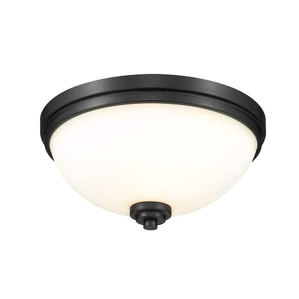 Unbranded 15 in. 3-Light Matte Black Flush Mount with Matte Opal Shade