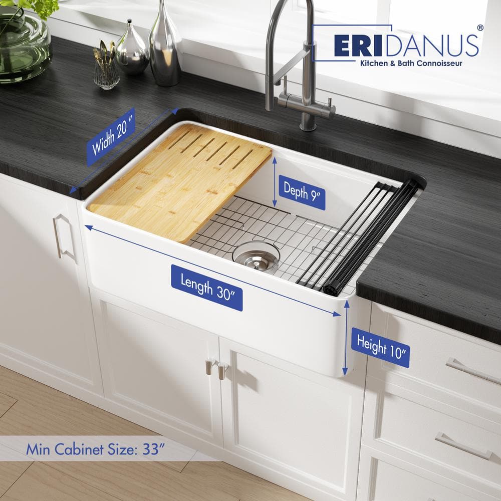 Yorkshire 30" White Fireclay Farmhouse Kitchen Sink with Accessories