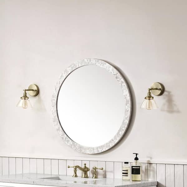Callie 30.0 in. W x 30.0 in. H Round Framed Wall Bathroom Vanity Mirror in White Mother of Pearl