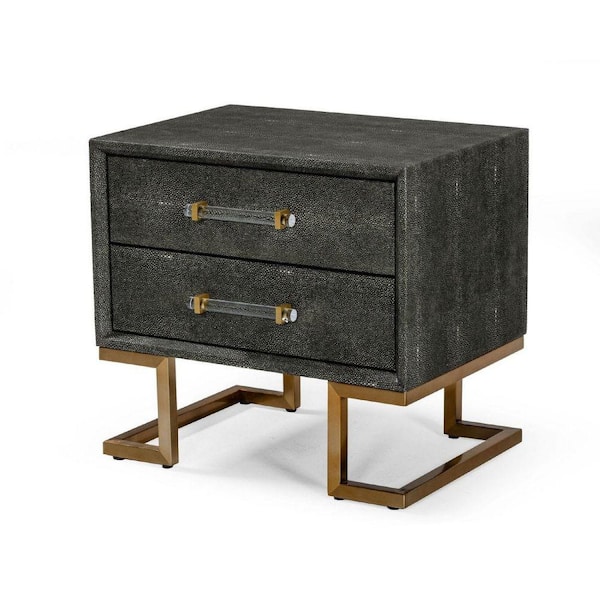Benjara 17 in. Gray and Gold 2-Drawer Wooden Nightstand