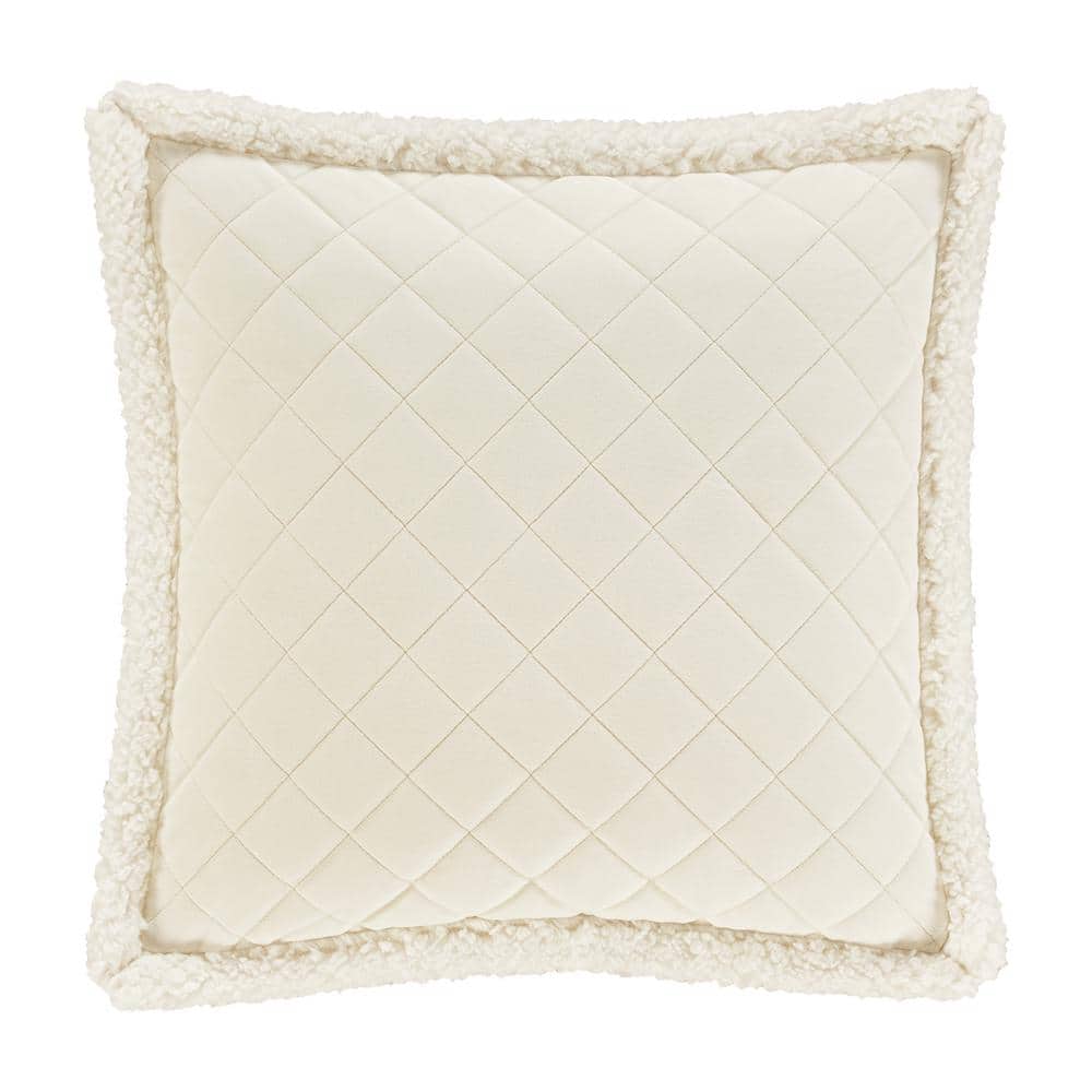 Cozy Winter White Polyester 18 in. Square Quilted Decorative Throw Pillow 1