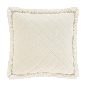 Cozy Winter White Polyester 18 in. Square Quilted Decorative Throw Pillow 18 x 18 in.