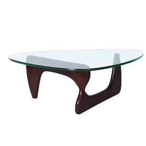 50 in. Drak Brown Triangle Glass Top Coffee Table with Wood Base