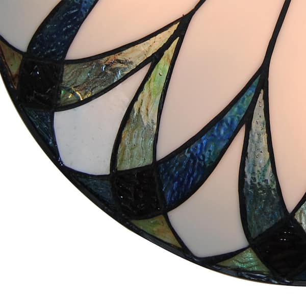 OUKANING 18 in. 3-Light Retro Elegant Stained Glass Flush